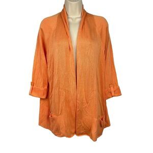 Chico’s Open Cardigan Sweater Sz 3 (XL/16) Orange Lightweight Pocket Tab Sleeves